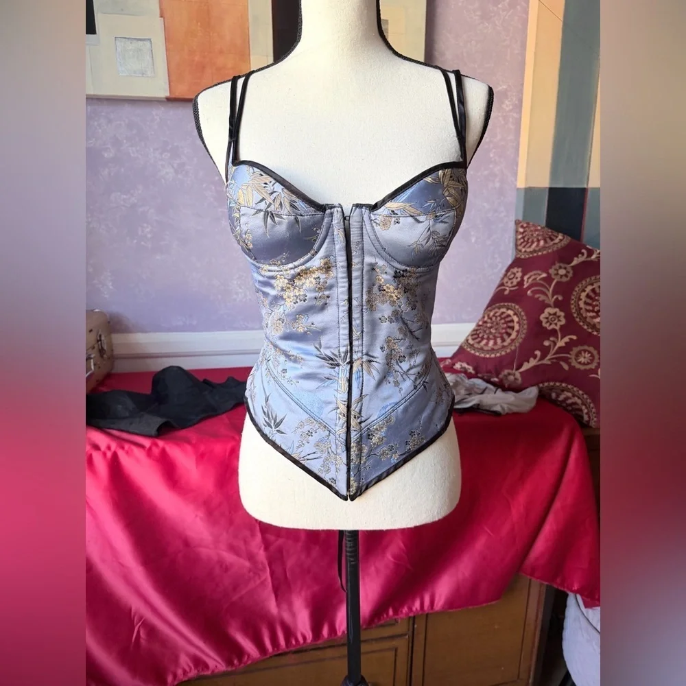 SZ 34C Frederick's of Hollywood Stunning Asian Inspired Blue and Gold Corset